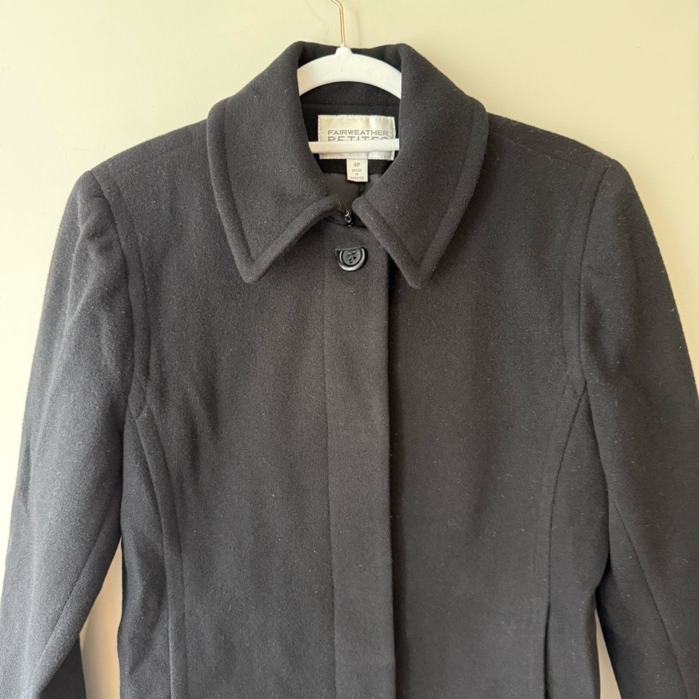 Fairweather Vintage Elegant Black Women's Wool Blend Pea Coat Size 4P Cozy - Picture 12 of 16